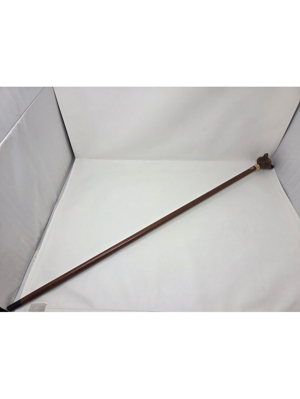 Made In Italy Fox Head Walking Cane Wood Shaft Brass Collar Top 35 Inches